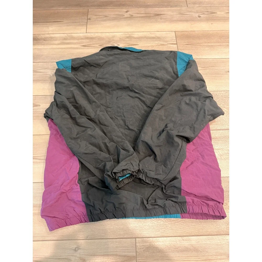 Vintage Cheetah Colorblock Windbreaker Teal Purple Black 1/4 Zip Pullover Large